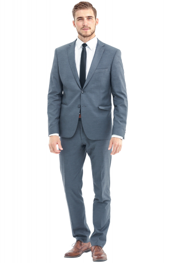 This men's pant suit is tailor made in a fine wool blend and cut to a slim fit, featuring a single breasted button closure, peak lapels, and handsewn cuffs. 