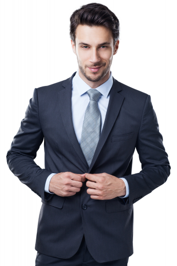 This classic men's pant suit is tailor made in a fine wool blend and cut in a slim fit, featuring satin notch lapels, single breasted button closures, and slash pockets. 