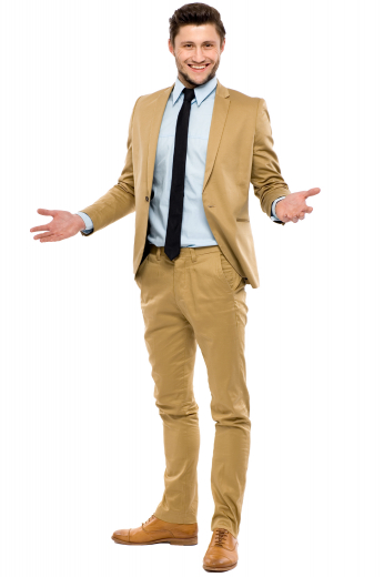 This men's pant suit is tailor made in a fine wool blend and cut in a slim fit, featuring satin notch lapels, single breasted button closures, and slash pockets. It is perfect for all business events and occasions.