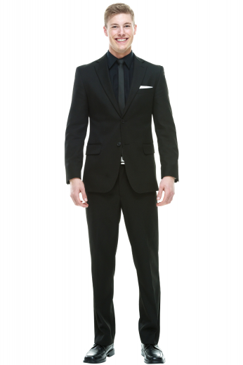 This men's pant suit is tailor made in a fine wool blend and cut to a slim fit, featuring a single breasted button closure, notch lapels and slash pockets. 
