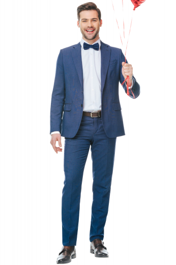 This men's pant suit is tailor made in a fine wool blend and cut to a slim fit, featuring a single breasted button closure, notch lapels, and slash pockets. 