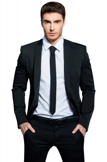 This men's pant suit is tailor made in a fine wool blend and to a slim fit, featuring a single breasted button closure, peak lapels, and slash pockets. 