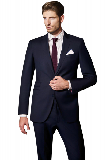 This men's pant suit is tailor made in a wool blend, with a single breasted button closure and slash pockets. It is perfect for all formal occasions.