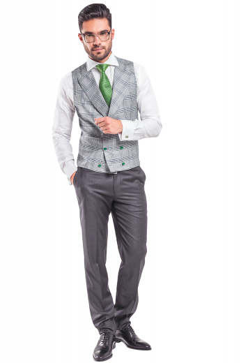 This men's custom hand tailored plaid vest expertly tailor made in a wool blend, featuring a double breasted closure and welted lower pockets. This Vest is a smart staple and will look great for formal and semi-casual events.
