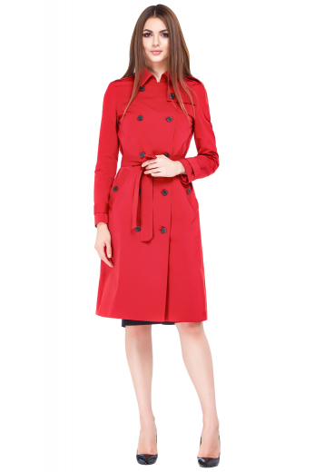 This women's outer coat is tailor made in a wool blend. It is made to measure to ensure a perfect fit, featuring a double breasted closure, hand stitched lapels, and a detached belt.
