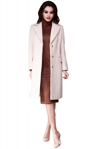 A stunning women's bespoke tailored neutral coat with a classic three button closure. This women's outer coat is perfect for all your winter needs! It features a single breasted closure and hits just at the knee. 