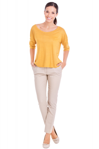 A chic and classic pair  of women's neutral beige formal pants made to measure. This women's pant is tailor made in a beautiful wool blend. It is made with front pockets, it is perfect for all occasions. 