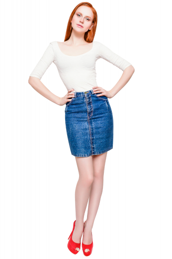 Let loose and feel fabulous this summer in our custom tailored women's denim mini skirt in a classically flattering pencil skirt style with a standard waistband, a flat front, and Levi style pockets. Denim skirts are super popular for the spring and summer seasons, and this custom made denim skirt will fit you perfectly for seasons to come. 