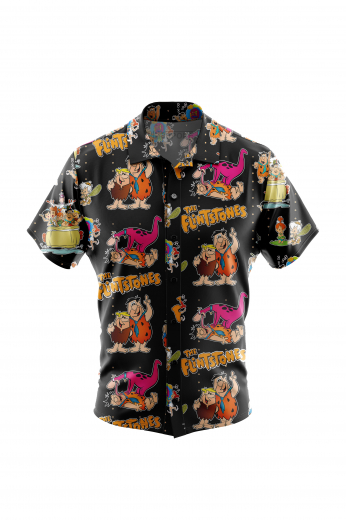 Men's short sleeved shirt for casual wear inspired by The Flintstones show. A fun colorful men's custom hand tailored short sleeve dress shirt intricately designed with The Flintstones characters and font print. This men's made to measure dress shirt is great for a casual day out on the town and also for summer vacation. This hand tailored dress shirt will make a great addition to your fun collection of casual shirts.