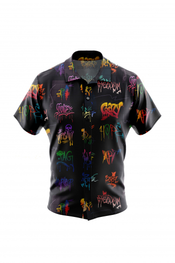 Graffiti feelings print short sleeve men's shirt for casual wear. Men's short sleeved shirt for casual wear. A fun colorfully worded men's custom bespoke short sleeve dress shirt intricately designed print. This men's made to measure dress shirt is great for a casual day out on the town and also for summer vacation. This made to measure dress shirt will make a great addition to your summer collection.