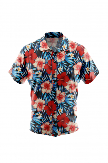 Hibiscus flower print short sleeve men shirt by casual wear. Men's short sleeved shirt for casual wear. A fun colorful men's custom tailored short sleeve dress shirt intricately designed print. This men's made to measure dress shirt is great for a casual day out on the town and also for summer vacation. This handstitched dress shirt will make a great addition to your summer collection.