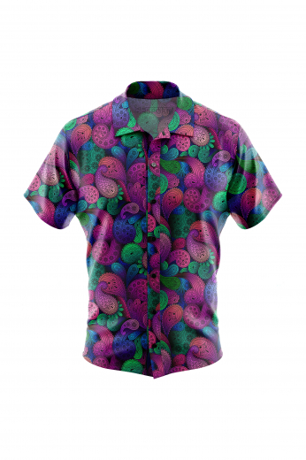 Paisley pattern men short sleeved shirt for casual wear. A fun colorful men's custom tailored short sleeve dress shirt intricately designed print. This men's made to measure dress shirt is great for a casual day out on the town and also for summer vacation. This handstitched dress shirt will make a great addition to your summer collection.