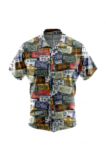 A fun USA number plate men's custom tailored short sleeve dress shirt intricately designed with cool number plate inspired print. This men's made to measure dress shirt is great for a casual day out on the town and also for summer vacation. This handstitched dress shirt will make a great addition to your summer collection.