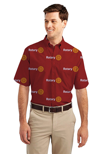 Red Rotary logo Print Short Sleeve Shirt featuring button-down collar