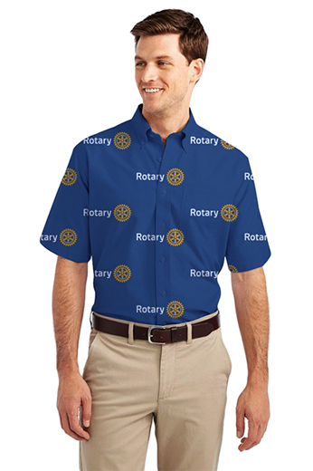 French Blue Rotary logo Print Short Sleeve Shirt featuring button-down