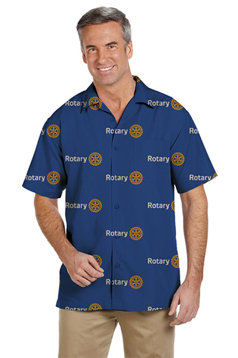 French Blue Rotary Shirt featuring Short Sleeves, Hawaiian Collar, Tucked out casual wear shirt