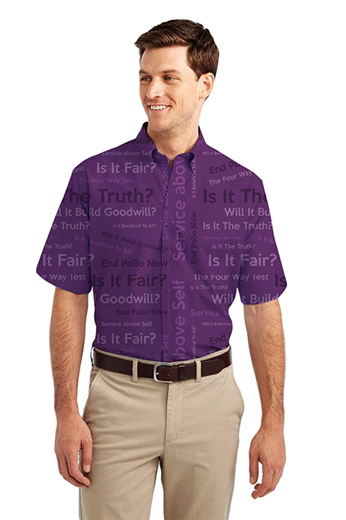 Plum Rotary Four Way Test logo Print Short Sleeve Shirt featuring button-down Collar for Semi Formal look
