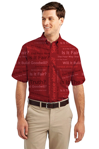 Red Rotary Four Way Test logo Print Short Sleeve Shirt featuring button-down Collar for Semi Formal look