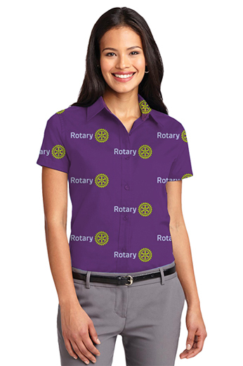 Light Plum Rotary logo Print Short Sleeve Shirt featuring pointed formal collar style and dart front
