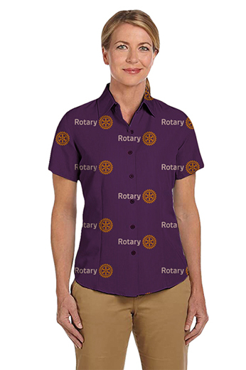 Light Plum Rotary logo print short sleeves shirt featuring Hawaiian collar and tucked out style for casual wear