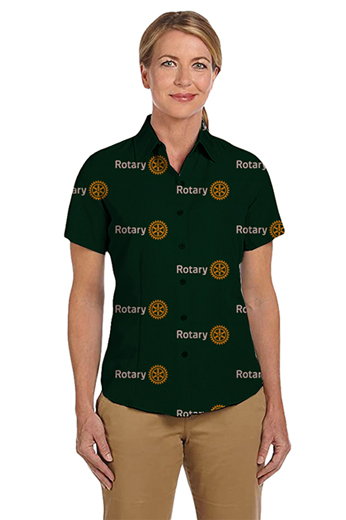 Dark Forest Green Rotary logo print short sleeves shirt featuring Hawaiian collar and tucked out style for casual wear